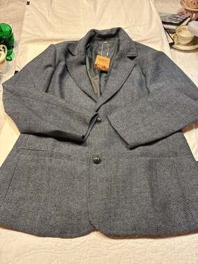 NWT MANLY Brand Grey Herringbone Cotton-Linen Blend Blazer